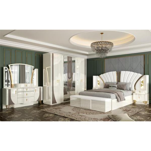 OEM en gros Blanc Royal Luxury Double lit King Size Chambre principale maison moderne cadre en bois ensemble de meubles de chambre complète