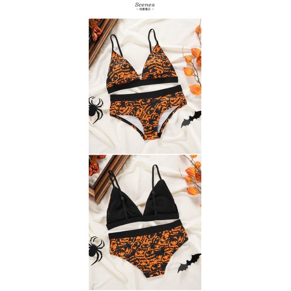 Women Underwear Set Halloween Pumpkin Underwear Set Ladies Sexy Seamless Breathable Thin Beautiful Back