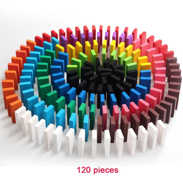 Wooden Rainbow Dominoes Building Blocks 120Pcs For Children Educational
