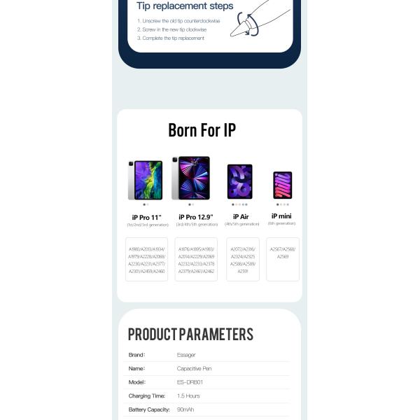 Essager 2022 Sketch White Magnetic Wireless Charging Capacitive Touch Pen for Tablet