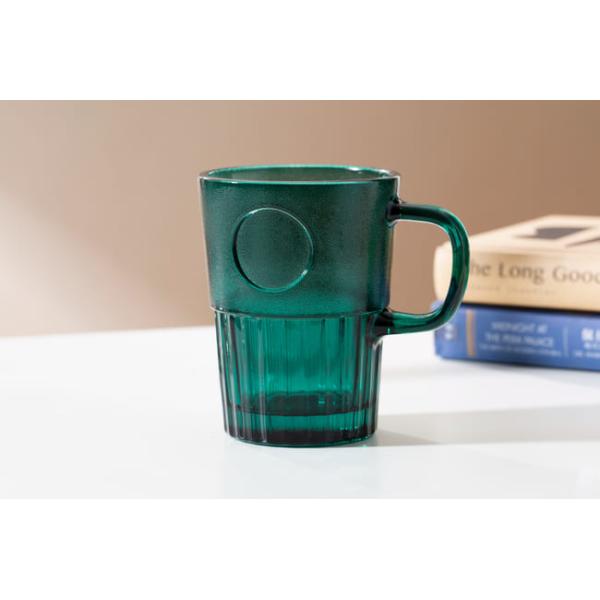 400ml Striped Glass Drinking Cups Green 14 Oz Glass Mug Lead Free Machine Pressed