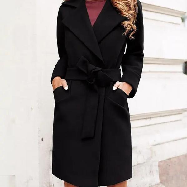                  Fashion Wholesale Ladies Wool Plus Size Design Long Jackets Coats Casual Jacket Oversize Coats with Tie for Women Woolen Knitted             