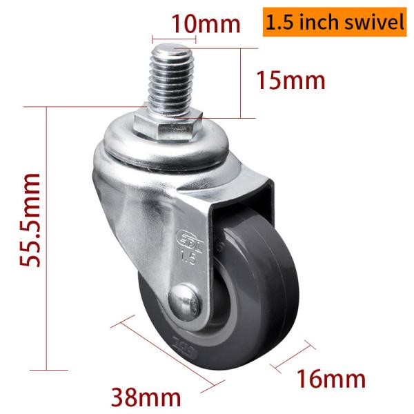 EDL Mini Caster Wheels 1.5 pulgadas 30Kg TPU de color gris por girador y freno 2015S-72