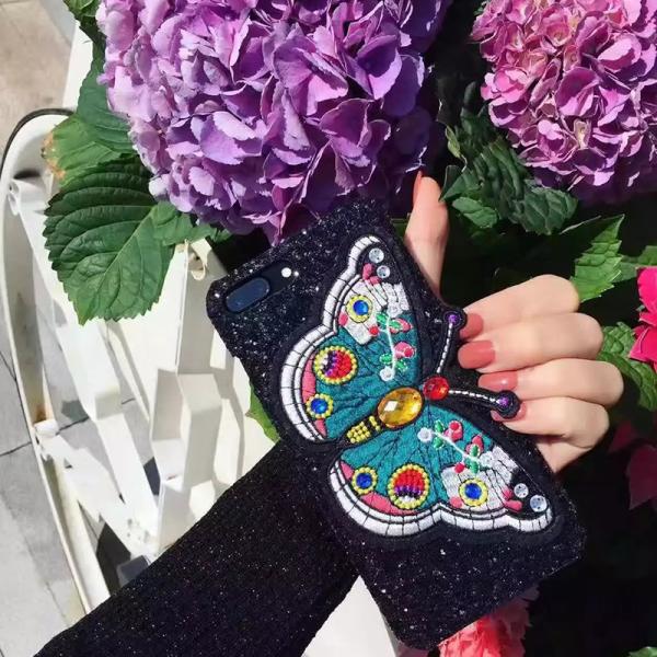 Hard PC Korea Style Girls Beauty Butterfly Embroidery Glitter Back Cover Cell Phone Case For iPhone 7 6s Plus
