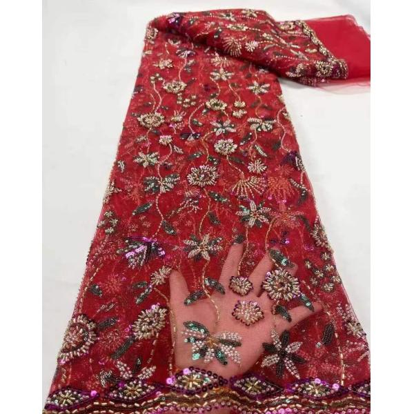 Easily Customizable Luxury Tulle French 3D Beaded Embroidery Mesh Lace Fabric for Women's Clothing Dance Dresses