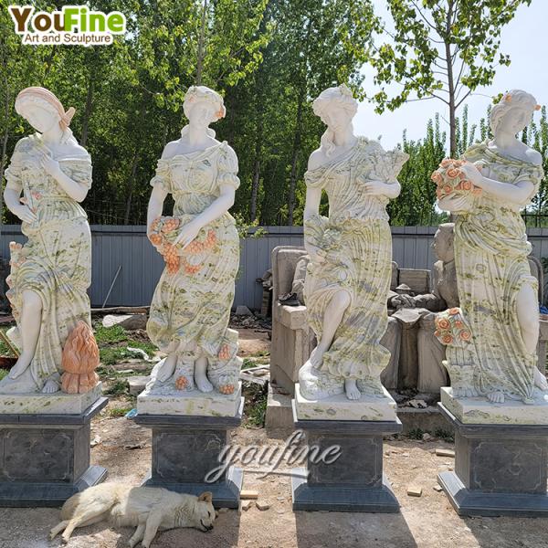 Outdoor Garden Life Size Carved Ladies Sculptures Lady Coloured 4 Seasons Marble Statues