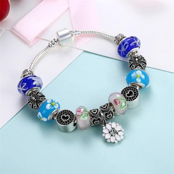 SJ New Arrival Jewelry SJPDRH051 Sakura Pendant Love Heart Round Colorful Charming Glaze Beads Bracelet as Gift for Girl