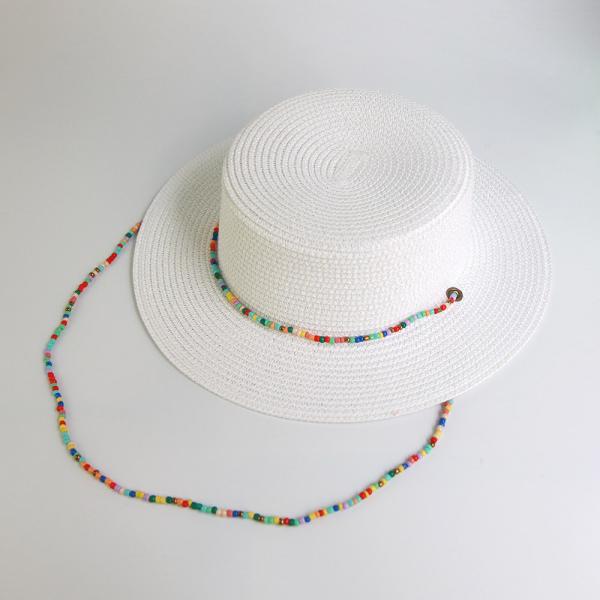New Fashion Rice Bead Necklace Flat Top Foldable Straw Hat For Women