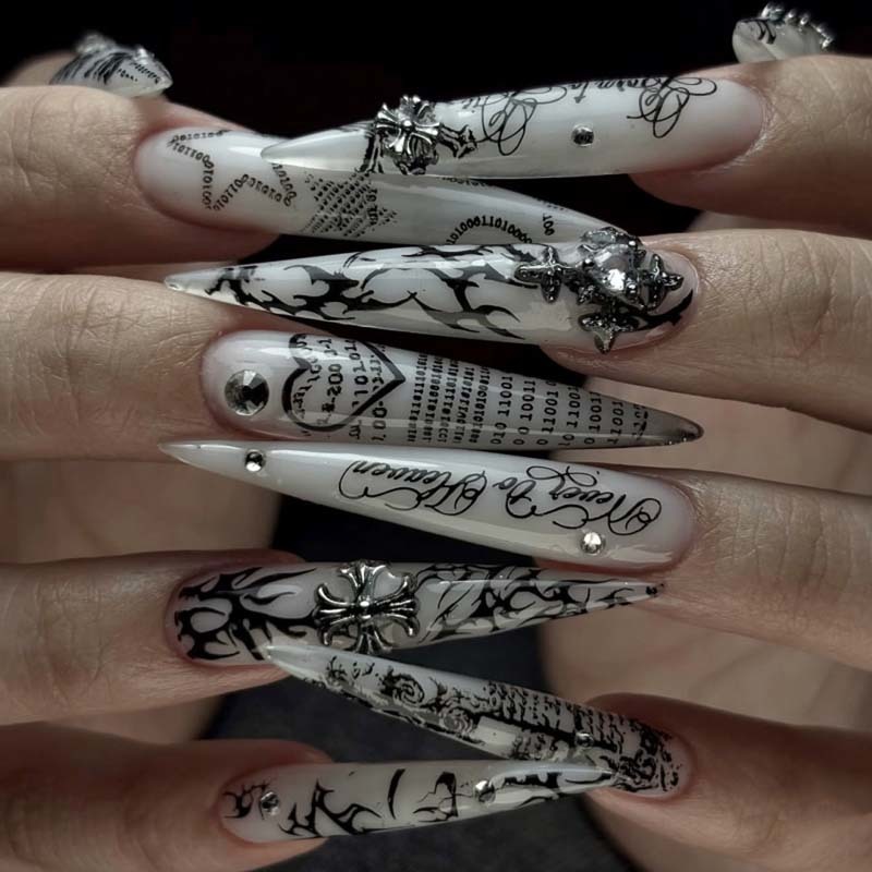 Extra Long Stiletto Press On Rhinestone Nails Y2k Fake Nails With Gems