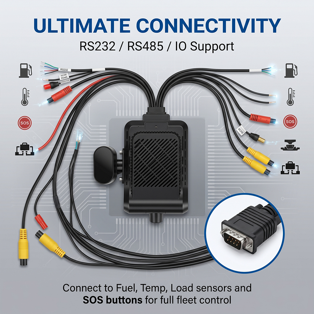 Commercial Vehicle 4G Dashcam System - Anti-Theft GPS WiFi Tracker with I/O RS232 Peripheral Support