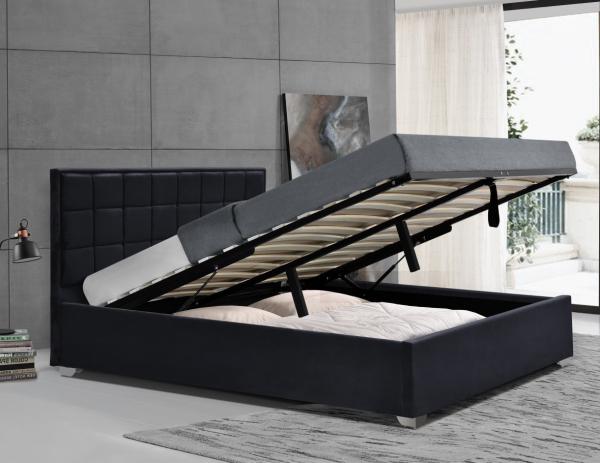 Black Plush Velvet Upholstered Gas Lift Bed Stain Resistant With Four Metal Feet