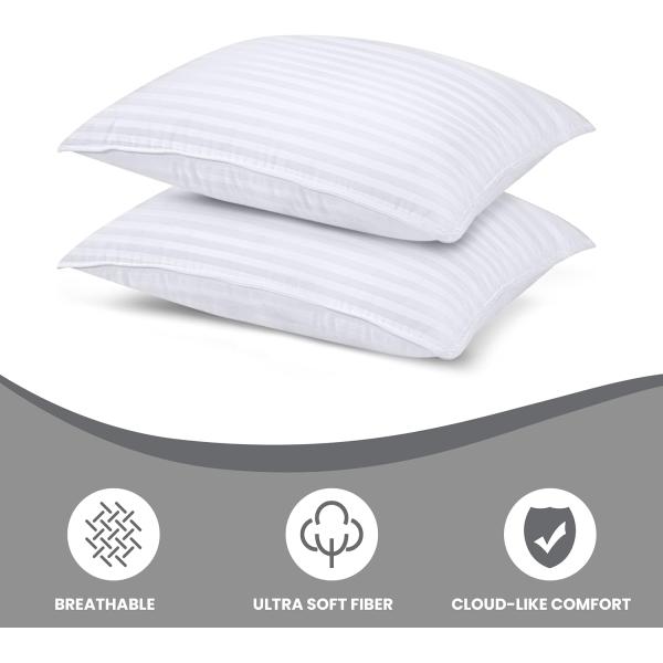 Healthy Sleep Queen Size White Bed Pillows Set of 2 for Back Stomach or Side Sleepers
