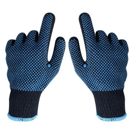 Blue Cotton Liner Gloves Double Side PVC Dot Knit Gloves Size 9 Size 10