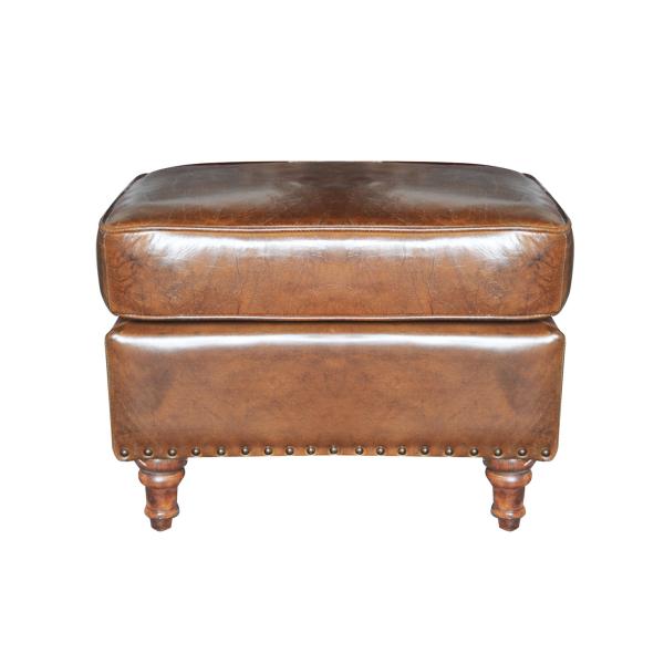 Comfortable Relax Vintage Leather Furniture Medium Brown Storage Ottoman For Home