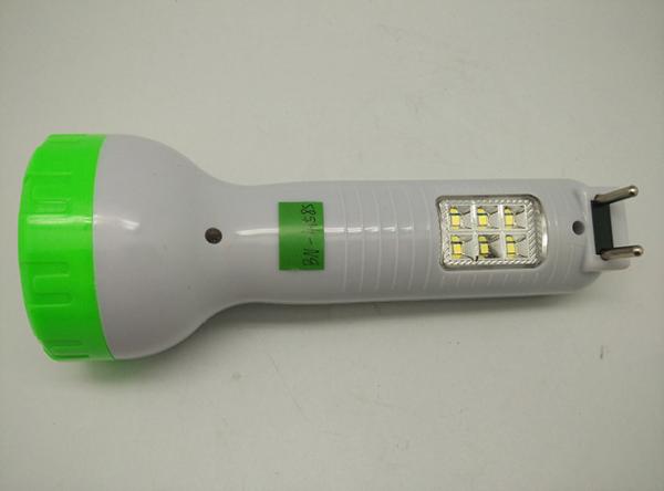 BN-4158S Electric Solar Power Rechargeable Green Head White Body Plastic LED Flashlight To