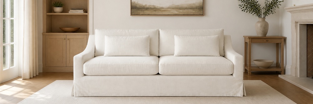 Transitional High-Back 3-Seater Slipcovered Sofa  SF-005