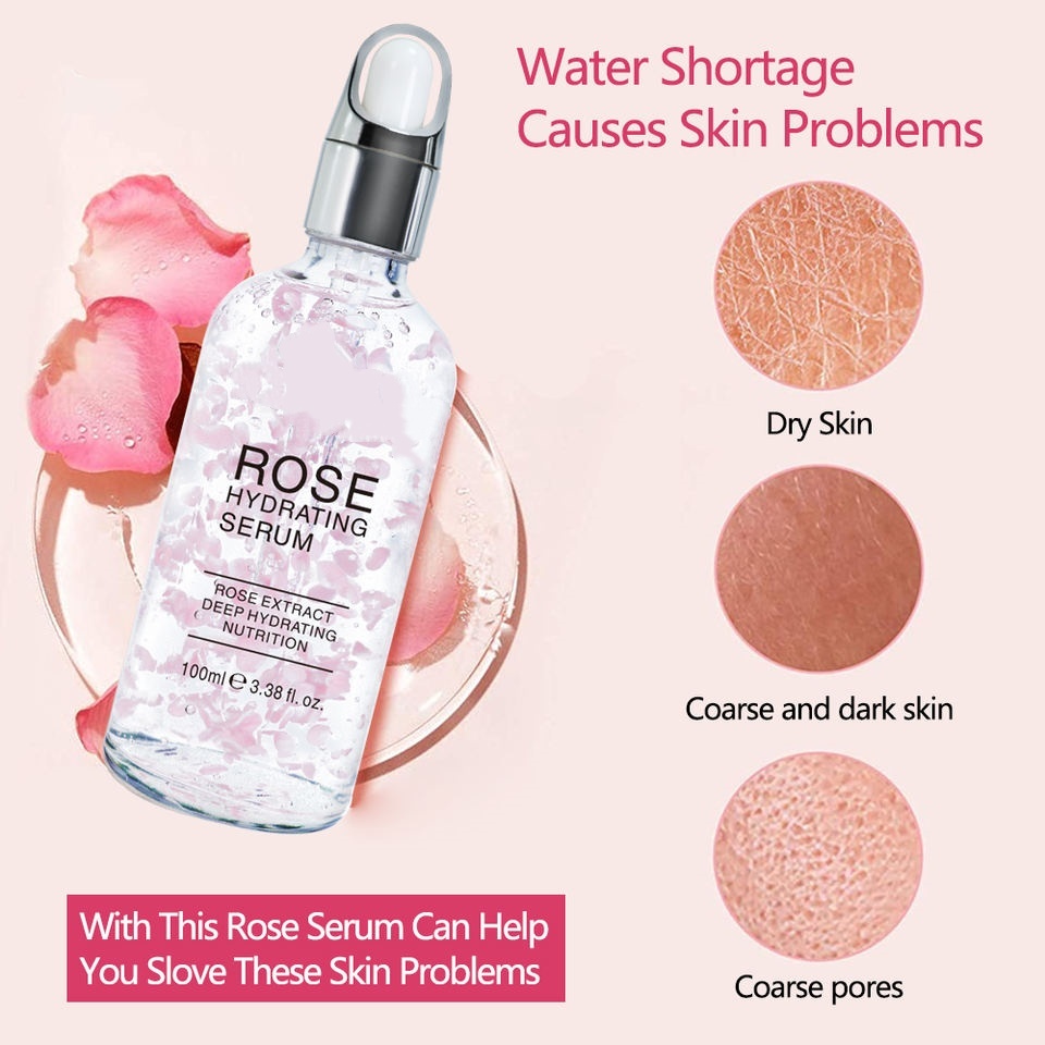 OEM ODM brand organic rose petals hyaluronic acid liquid facial essence for skin care, whitening and anti-aging