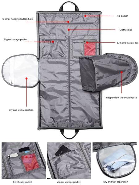 Costume Rolling Duffel Bag With Garment Rack Shoe Compartment 51X30X31CM