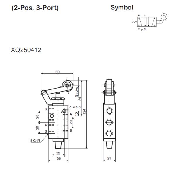 Valve de levier de rouleau d'acier inoxydable 5/2 1/8