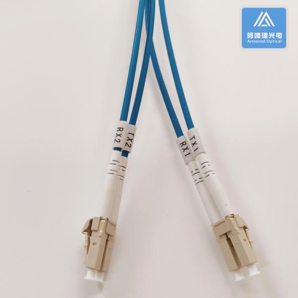 4 Cores OM2 Stainless Steel Armored Fiber Patch Cable ST-DLC-40M 6.5mm Blue LSZH