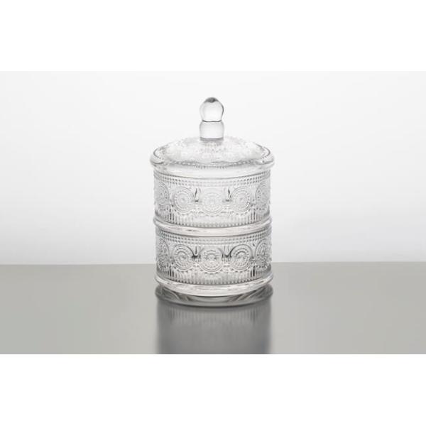 Stackable Clear Glass Storage Jar 10 Inch 3 Tier Glass Candy Dish Machine Pressed