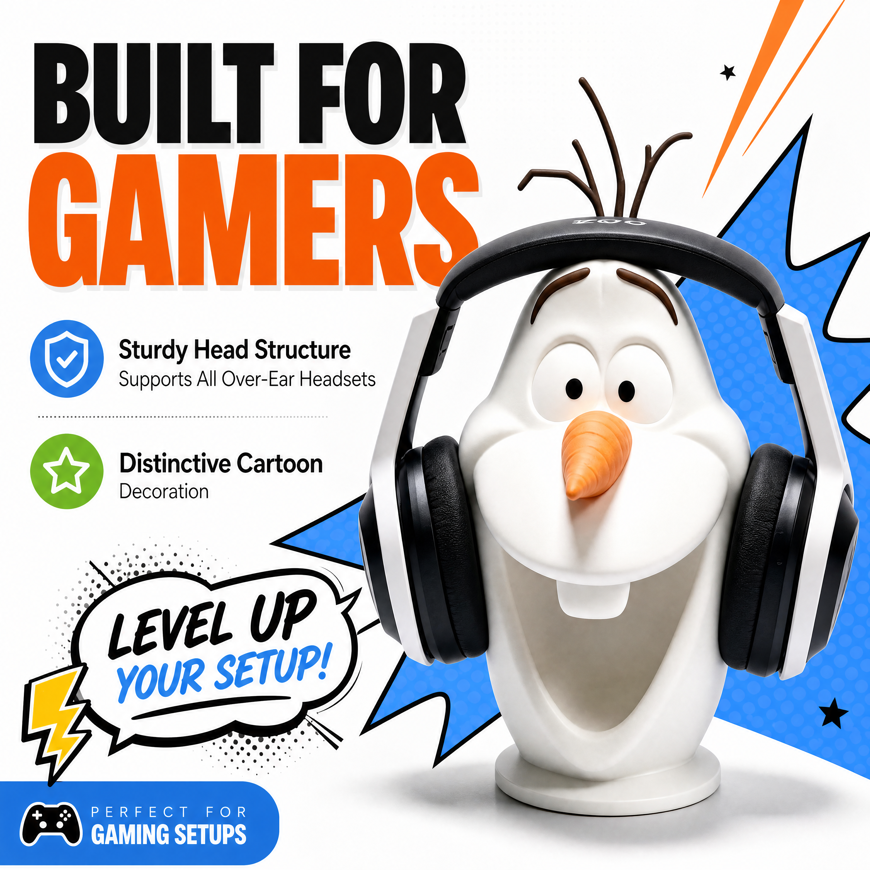 Frozen Olaf Figure Digital 3D Printing Impact Resistant Headphone Display Stand For E Sports