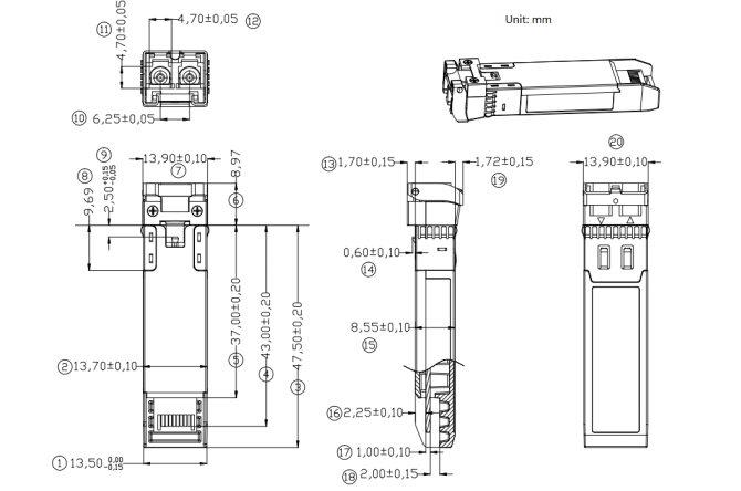 Up to 10.31Gb/s 10G ER 1550nm 40km SFP Optical Transceivers Module
