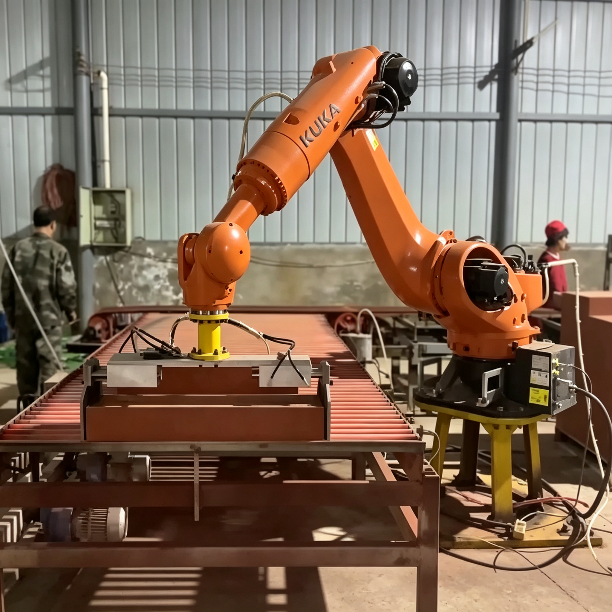 KUKAKR300 R2700-2 6Axis RoboticArm Solid Round Steel Billets Load & Unload with Pneumatic Gripper for Metal Hot Forging Industry