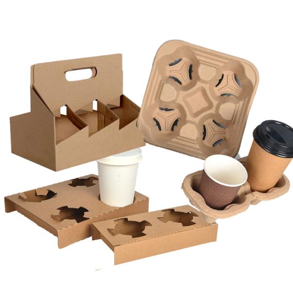 Coffee Holder Custom Paper Pulp 2/4 Cup Hot Drink Cup Carrier Tray Pulp Cup Holder