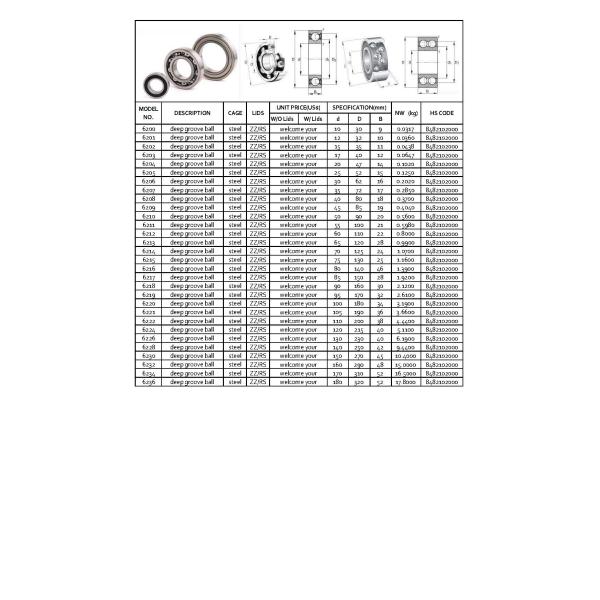 6200 serie Deep Groove Ball bearing, auto parts, standard parts, chrome steel