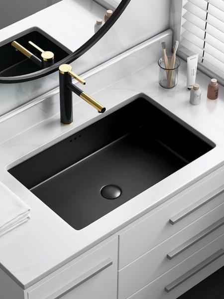 Square Black Matte Sleek Vanity Inset Basin  Large Capacity Nordic Style