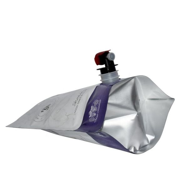 1L 2L 3L 5L 10L White Wine Pouch Custom Gravure Printing Double Fold Bottom With Butterfly Valve