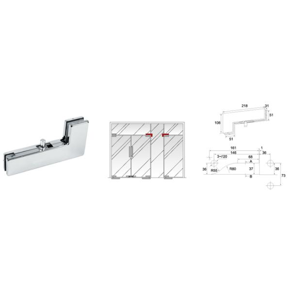 Glass Patch Fitting A-040, Material aluminium, steel, stainless steel, finishing satin, mirror