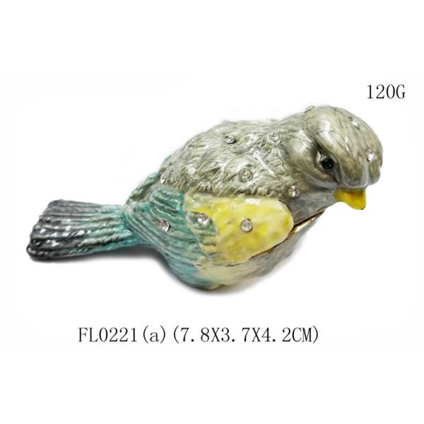 Bird jeweled trinket box enamel rhinestone bird jewelry box container bird figurine