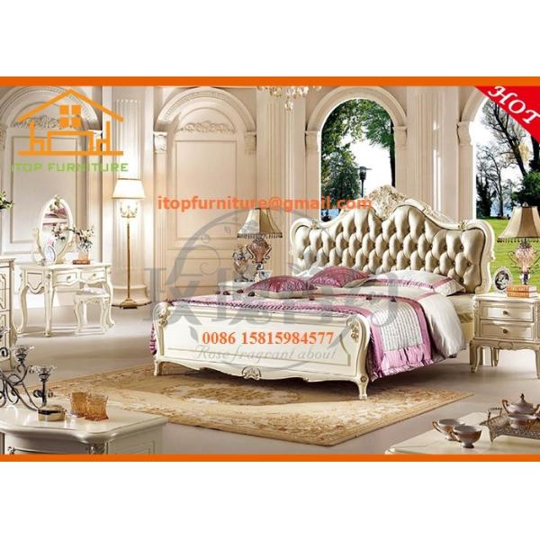 antique French best designer white solid wooden leather bedroom furniture sets