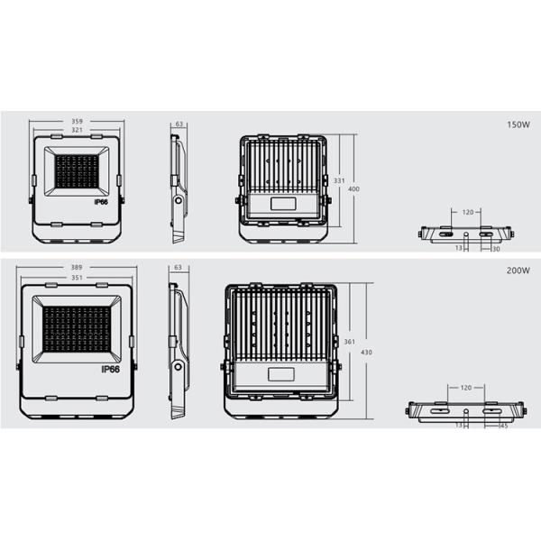 120lm/ W High Intensity Industrial LED Floodlights Lumiled SMD 3030 Chip