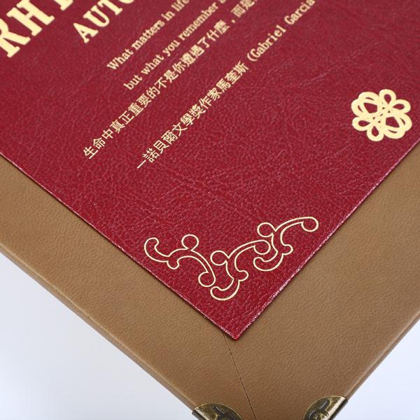 Leather Wrapped Luxury Gift Boxes Wooden Round Spine With 3D Metal Logo