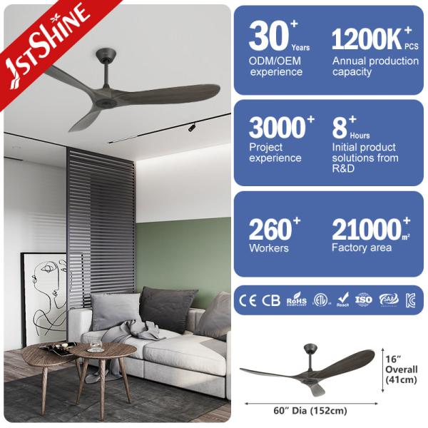 60-inch Solid Wood Blades Smart Adjustable Wind Speed Ceiling Fan for Customized Needs