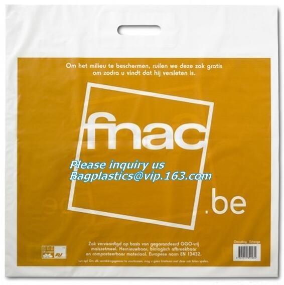 compost die cut bag PE plastic store handle shopping bag with customed printing, die cut handle plastic bag,plastic die