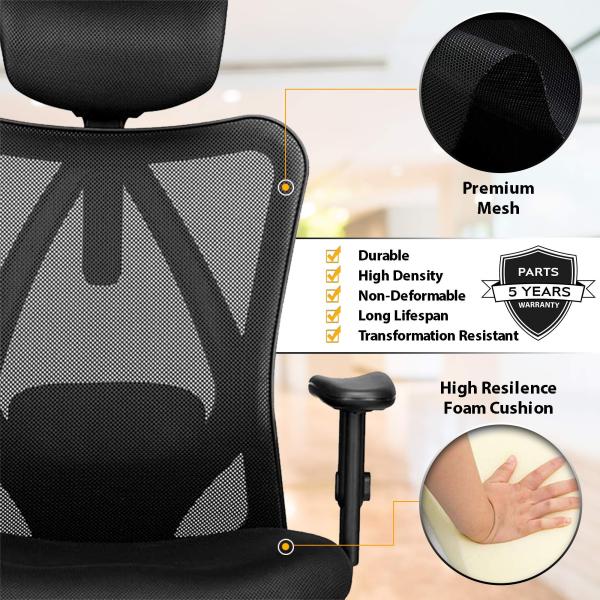 Thickened Seat Cushion Ergonomic Home Computer Desk Chair with Lumbar Support Headrest and Armrests