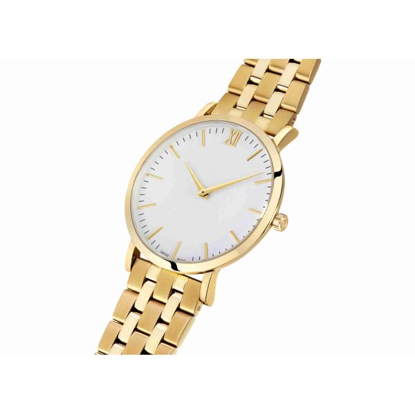 Gold Stainless Steel Minimalist Waterproof Watch Burshed And Polished Band