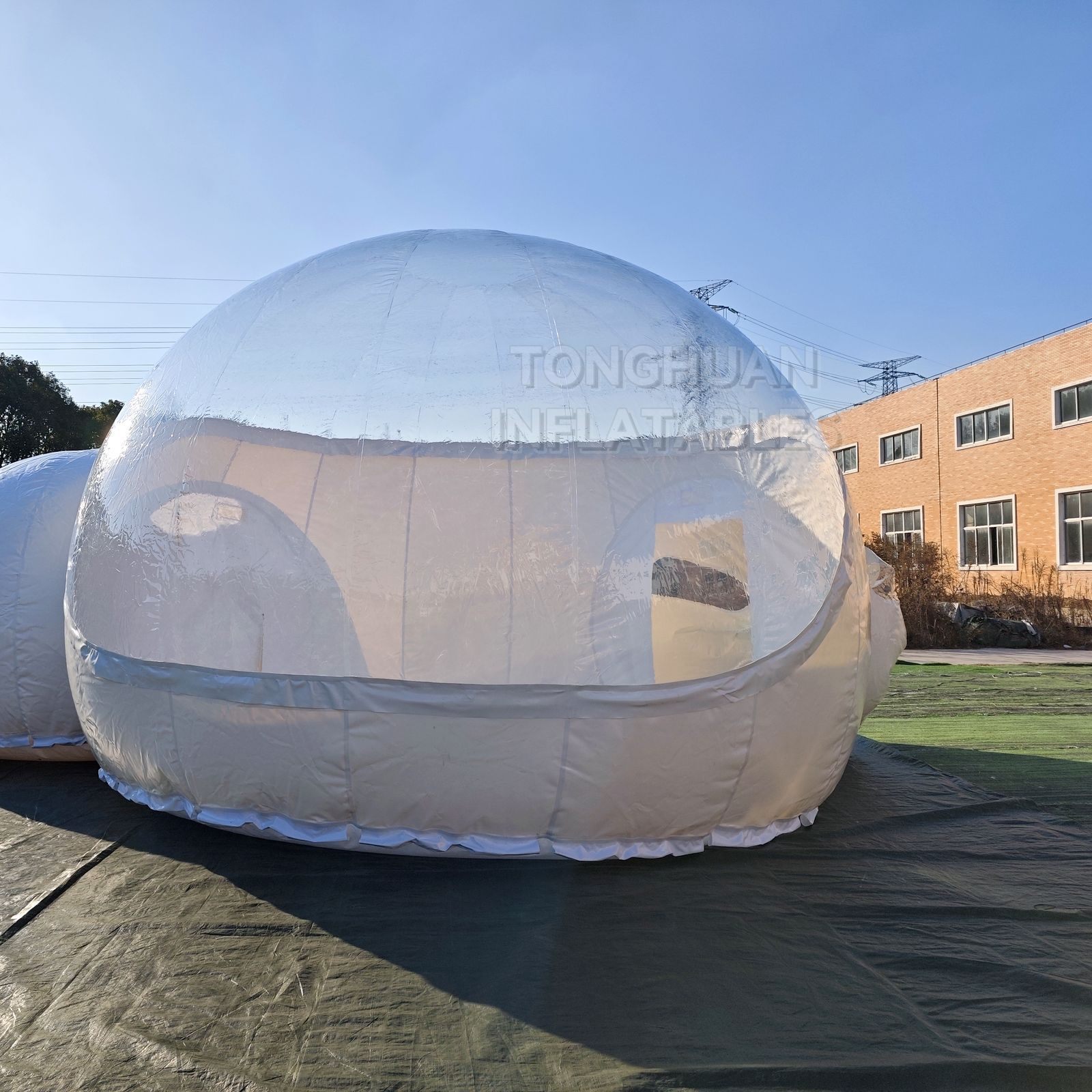Commercial Double Bubble Inflatable Dome House with Clear PVC Windows Connecting Tunnel and Entry Door for Events and Outdoor Dining