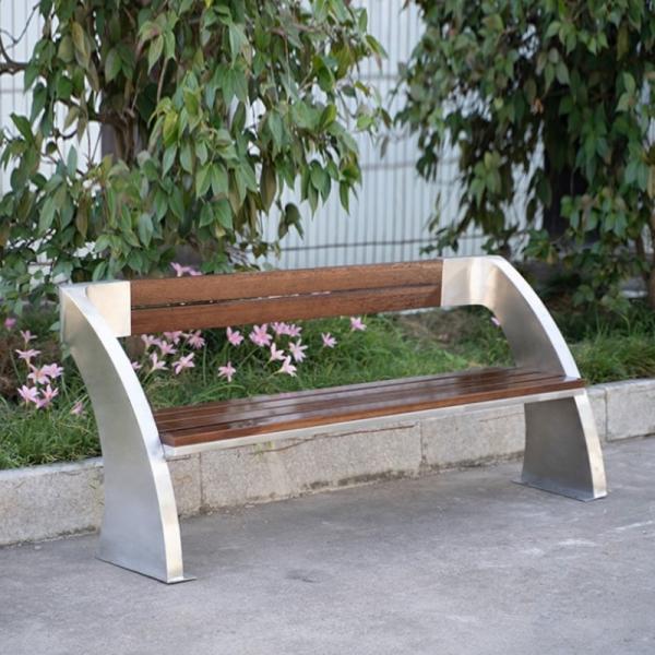Simple Rustic Wooden Bench Stainless Steel Frame Chair For Outdoor
