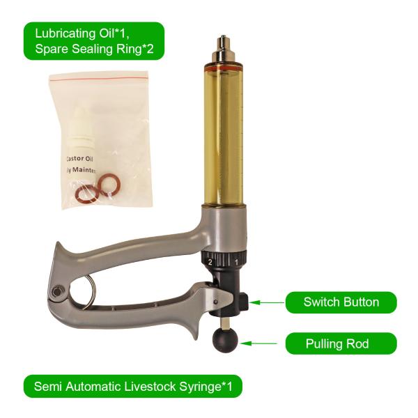 50ML Semi Automatic Livestock Syringe, 5 Gears Adjustable Continuous Repeating Syringe, Suitable for Farm Ranch Cattle Cow Horse Goat Sheep Hog