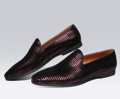 Brown Italian Leather Loafers Mens Woven Leather Loafers with Wave Pattern