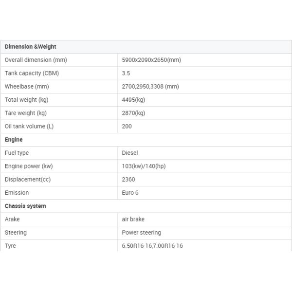 DFAC 3.5CBM Camión de succión de aguas residuales de combustible diesel Euro 6 Estándar de emisiones y distancia entre ejes de 2700 mm