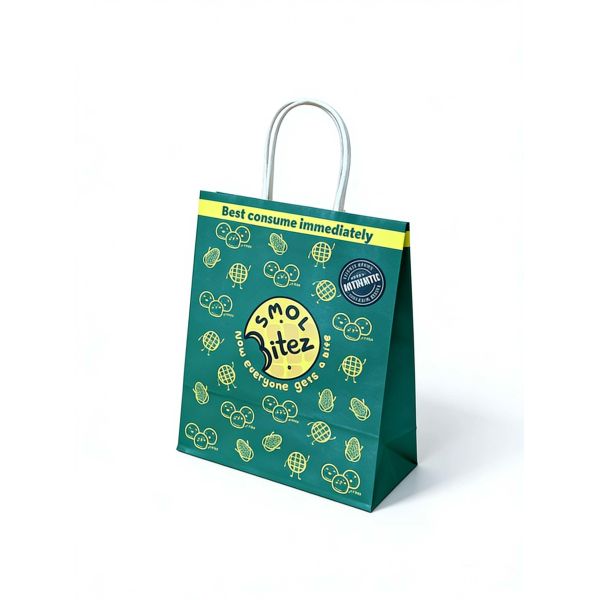 Custom Recyclable Disposable Kraft Paper Twisted Handle  Bag Printing for Shopping Bakery
