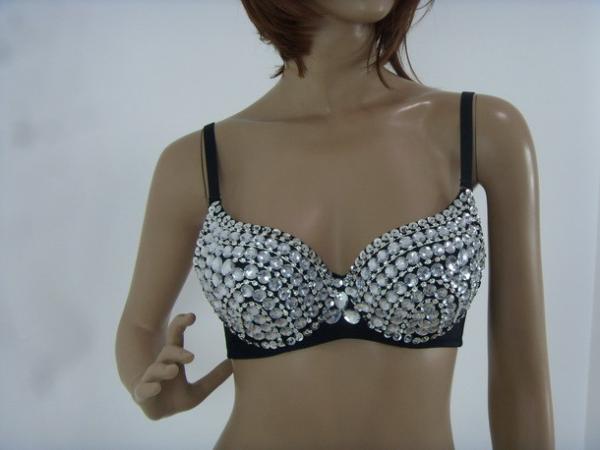 Unique Sexy Night Club Clothes Full Coverage Bras With Spikes , Ladies Club Wear Silver Studded Bra