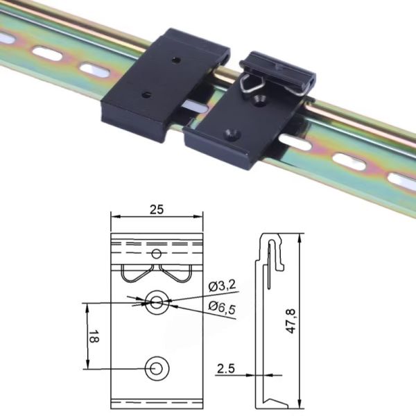 Aluminum 35mm Din Rail Fixed Clamp Black DIN Rail Mounting Clip Snap for Relay Mounting