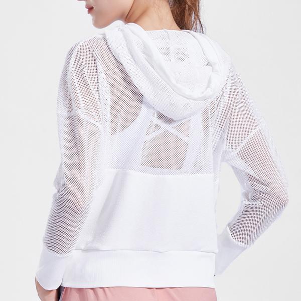 Женщины лайкра полиэстера фасонируют Sportswear прозрачную рубашку разминки сетки с карманом